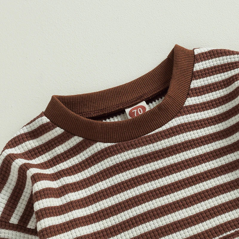 Tweedelig Joggingset Casual Gestreepte Sweatshirt met Zak & Gestreepte Joggingbroek met Vetervoor Baby's/ Peuters