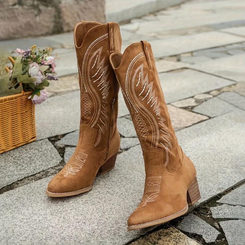 Amerikaanse Elegante Satijnen Cowboylaarzen met Geborduurde Patroon en Dikke Hak voor Dames & Plus-sizes