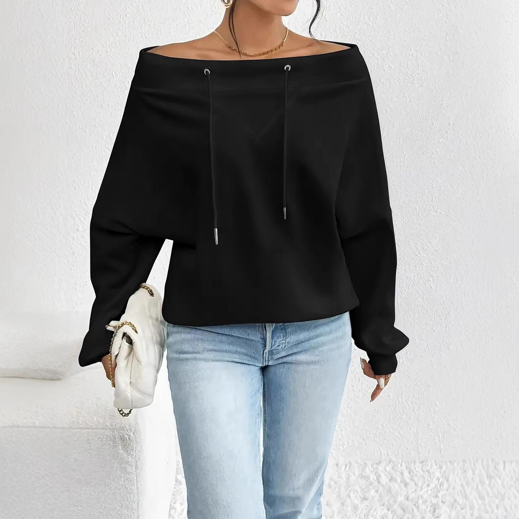 Casual Oversized Off-Shoulder Top met Trekkoord voor Dames & Plus-size