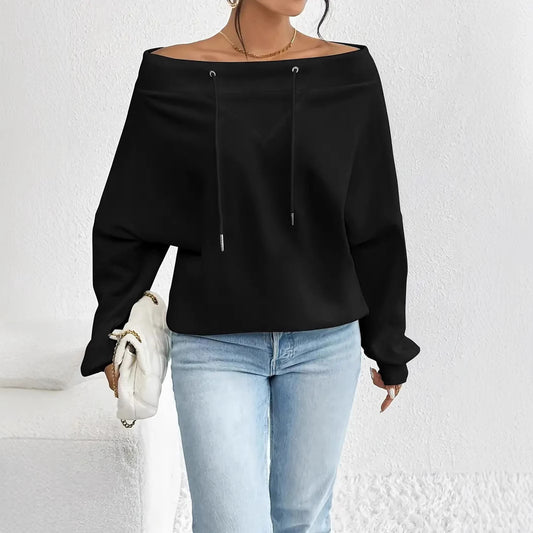 Casual Oversized Off-Shoulder Top met Trekkoord voor Dames & Plus-size