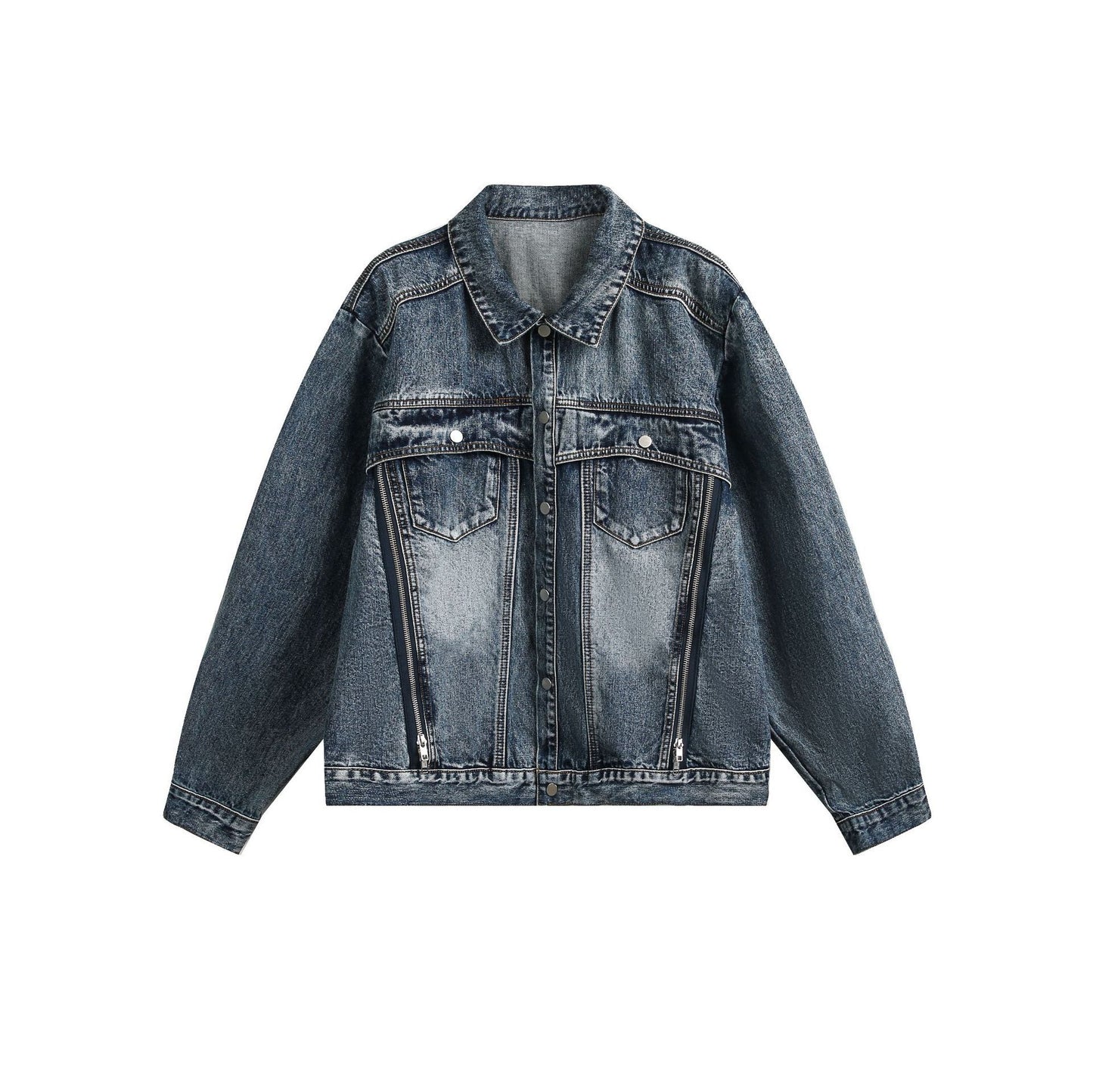 Amerikaanse Retro Clean Fit Wash Spijkerjacket met Knoopsluiting en Ritszakken voor Dames en Plus-size