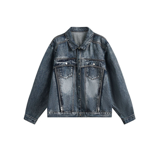 Amerikaanse Retro Clean Fit Wash Spijkerjacket met Knoopsluiting en Ritszakken voor Dames en Plus-size