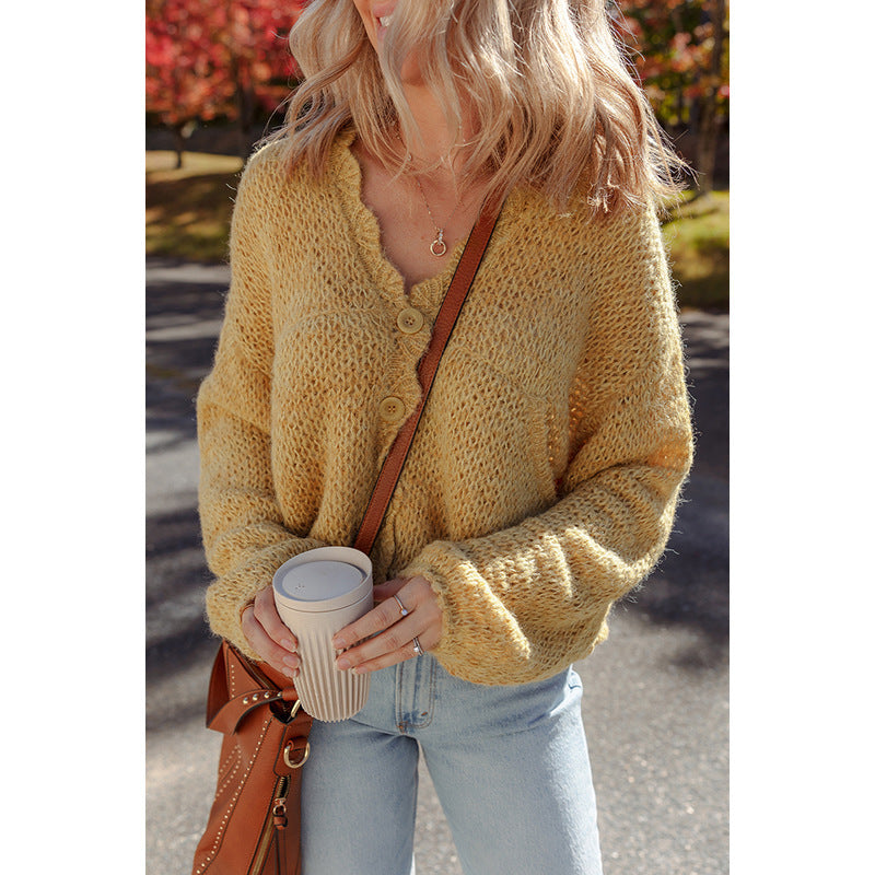 Casual Losse Geplooide Trui-cardigan met Knopen in Europese en Amerikaanse Stijl voor Dames & Meiden