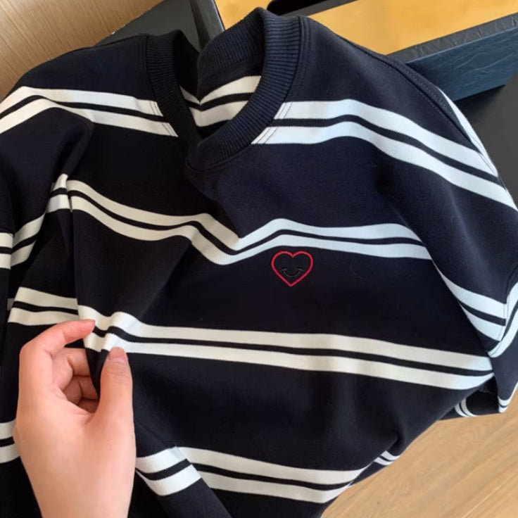 Amerikaanse Retro Gestreepte Sweater met Ronde Hals voor Dames & Meiden