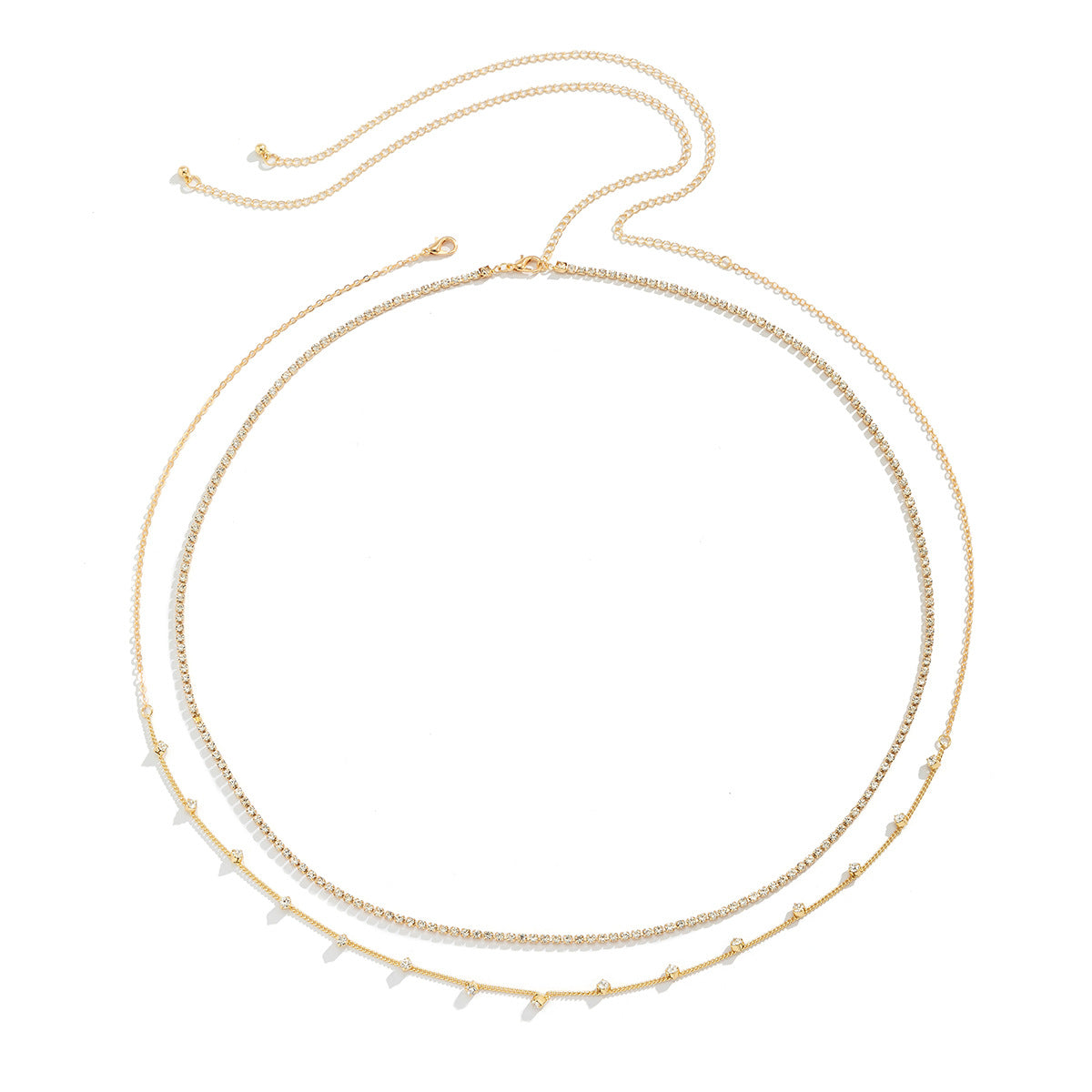 Modieuze Sexy Eenvoudige Universele Dubbellaags Dunne Tailleketting met Strass-steentjes voor Dames