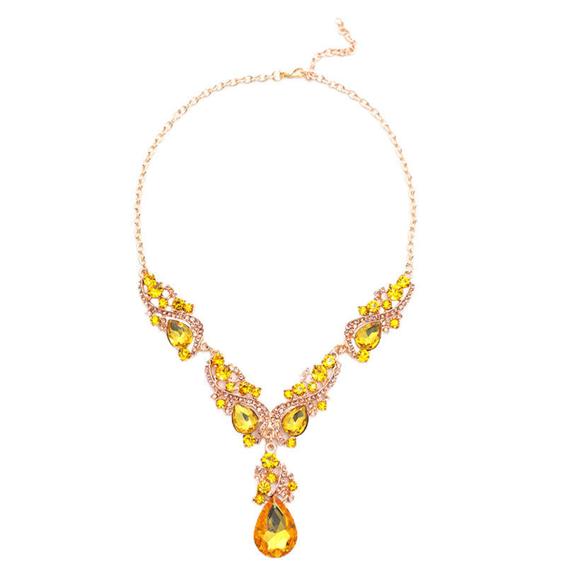 Stijlvolle Peacock Sieradenset Elegante Vergulde Retro Halsketting & Oorbellen van Legering met Kristallen Waterdruppelvorm en Strass-steentjes voor Dames
