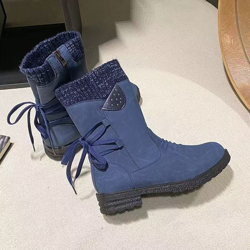 Eenvoudige Dagelijks Effen Kleur Casual Hoge Laarzen van PU-Leer met Platten Vierkante Hakken en Ritssluiting voor Dames