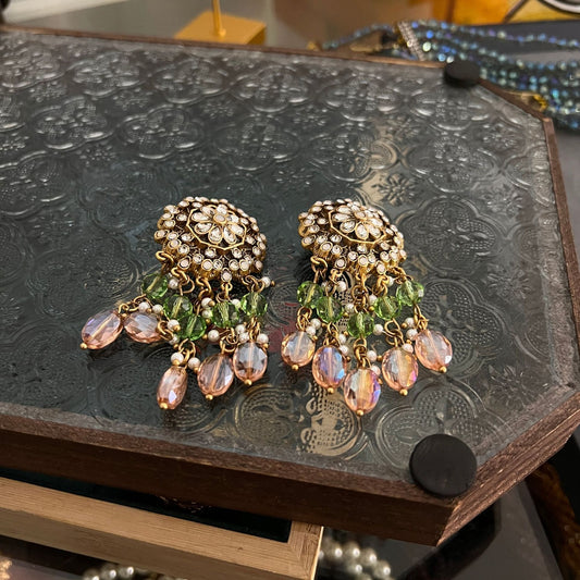 Modieuze Veelzijdige Handgemaakte Klassieke Sieradenset Retro Statement Parelmoer Kralen Halsketting/Oorbellen met Strass-steentjes en Kristallen voor Dames