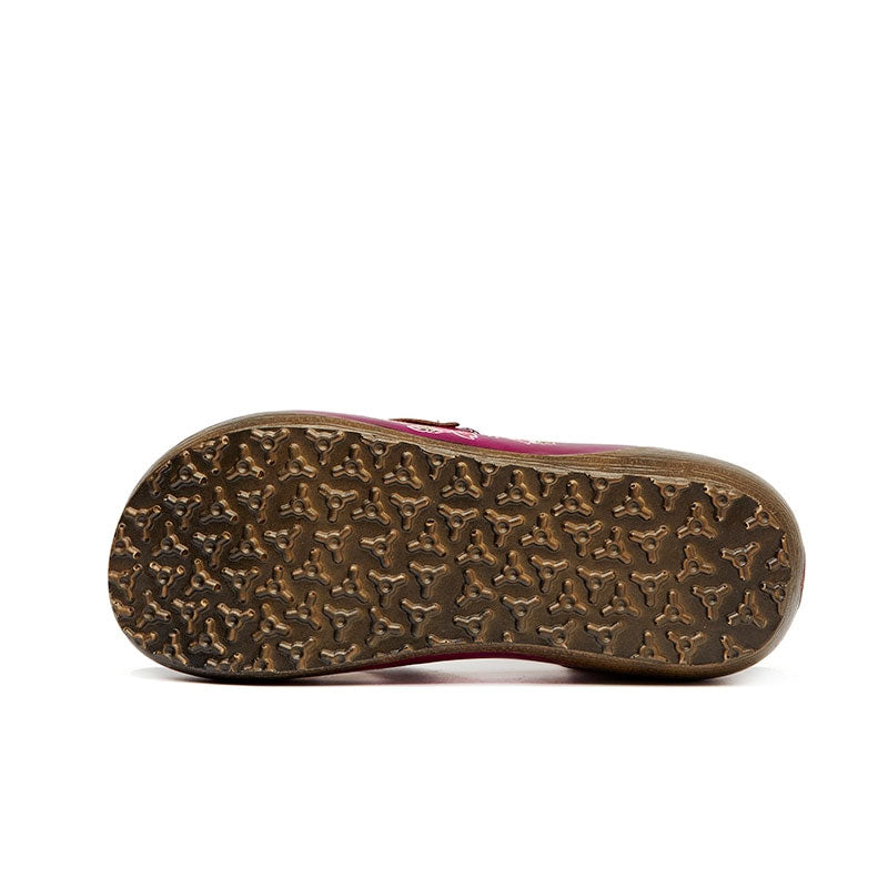 Modieuze Effen Kleur Casual Handgemaakte Bloemenpatroon Sandalen van Echt Leer met Gespsluiting en Platte Rubber Zool voor Dames & Meiden