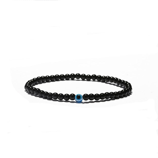 Trendy Effen Kleur Klassieke Turkse Boze-Oog (Nazar) Armband met Zwarte Natuurstenen (Obsidiaan) voor Heren