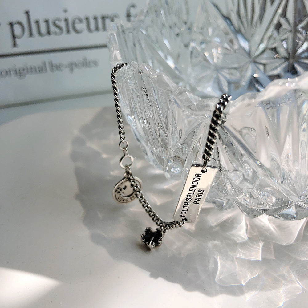 Eenvoudig Retro 925 Sterling Zilveren Geometrische Enkelbandje met Persoonlijkheid Bedeltje met Letterprint voor Dames