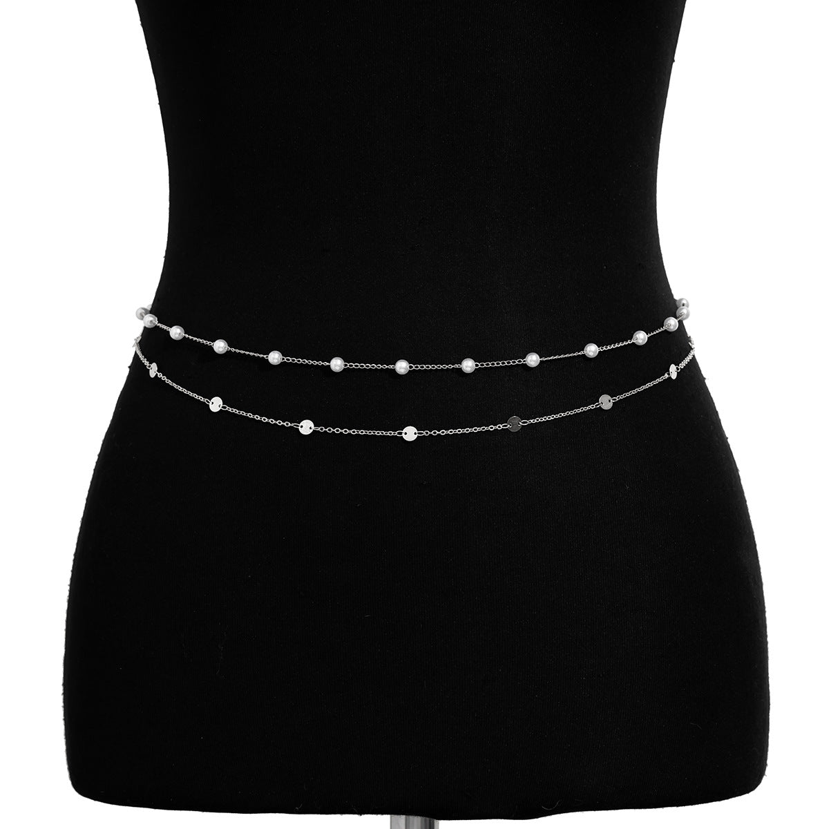 Modieuze Elegante Metalen Dubbele Tailleketting met Geometrische Pailletten/ Imitatie Parels voor Dames