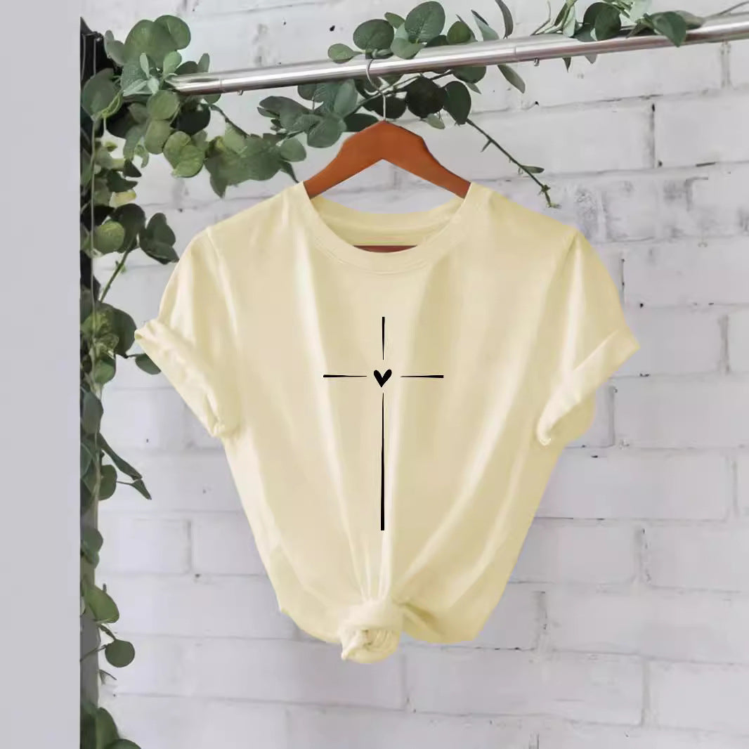 Trendy Modieuze Effen Kleur Casual Ronde Hals T-shirt met Letterprint en Korte Mouwen voor Dames/Meiden & Plus-Size