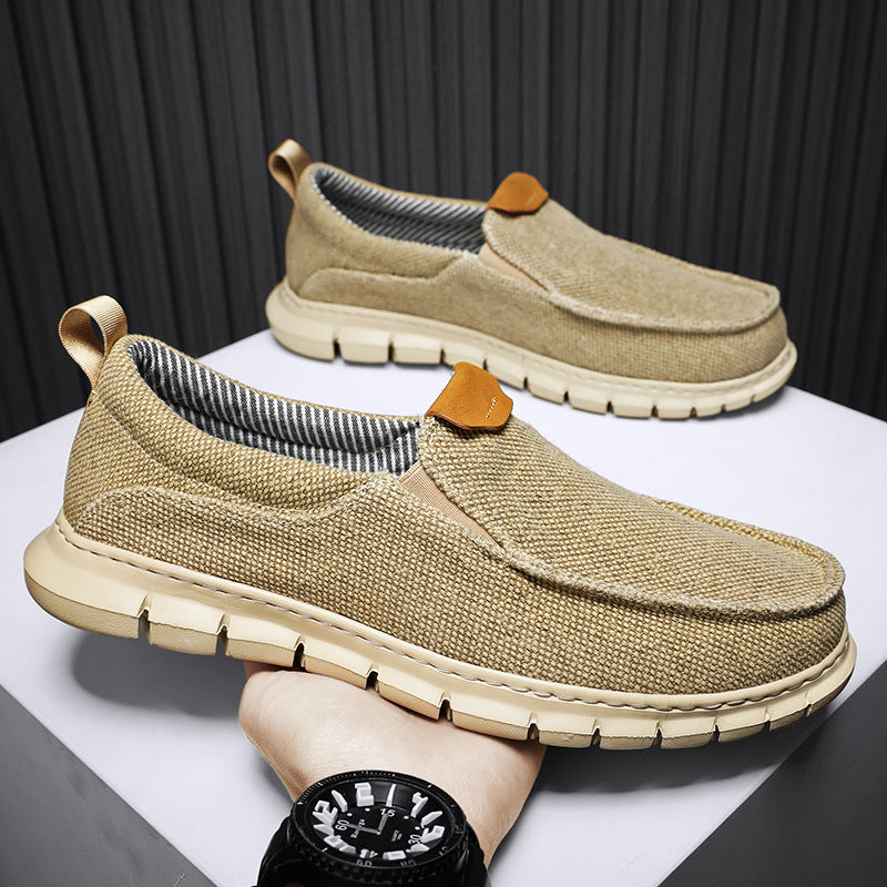 Eenvoudig Comfortabele Effen Kleur Casual Oversized Canvas Instapschoenen van Mesh met Dikke Rubberzool en Ronde Neus voor Heren