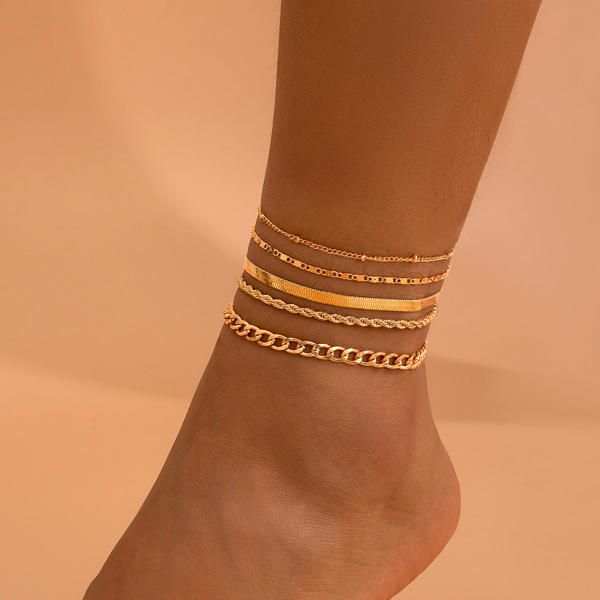 Elegante Retrostijl Metalen Meerlaagse Enkelbanden Set met Diverse Bedeltjes voor Dames