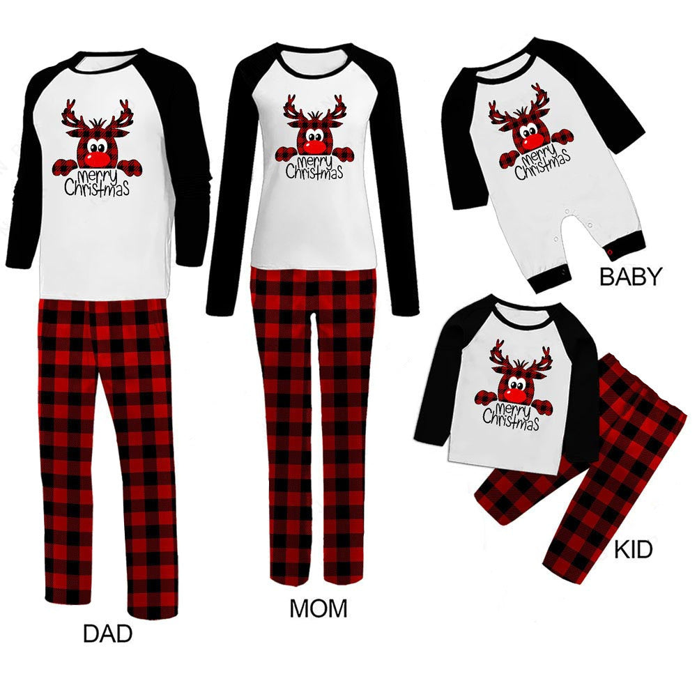 Kerstmis Familie Matching Geruite Kerstpyjama's Sets met Rudolph Print  voor Gezin & Koppels