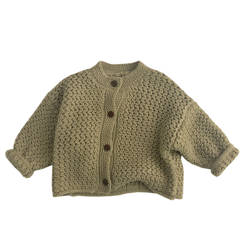 Western Stijl Retro Gebreide Vest met Lange Mouwen en Knopen voor Kinderen