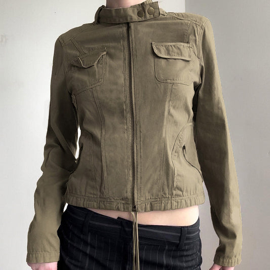 Heavy Industry Trendy Design Amerikaanse en Europese Vintage Cargo-jacket met Ritssluiting en Zakken voor Dames