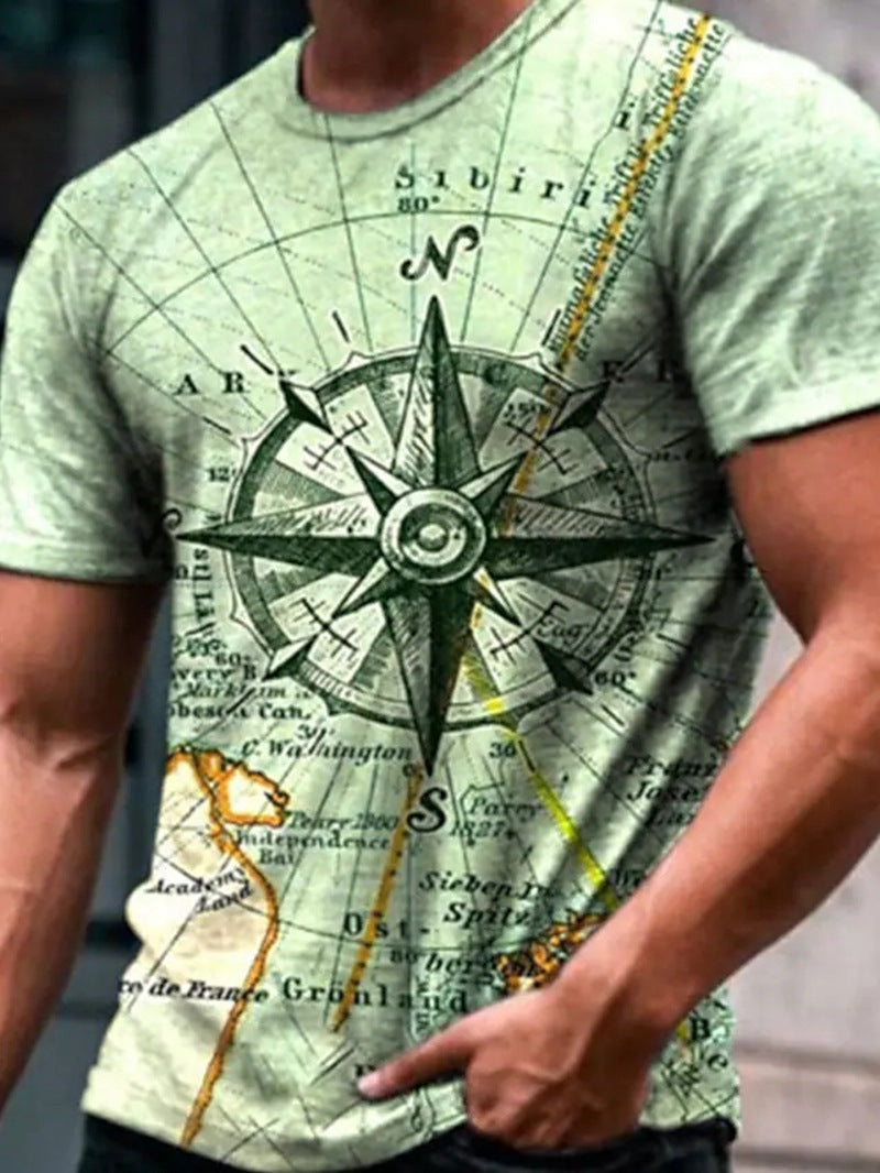 Europese Trendy Casual 3D-Bedrukte Ronde Hals T-shirt met Korte Mouwen voor Heren & Jongens