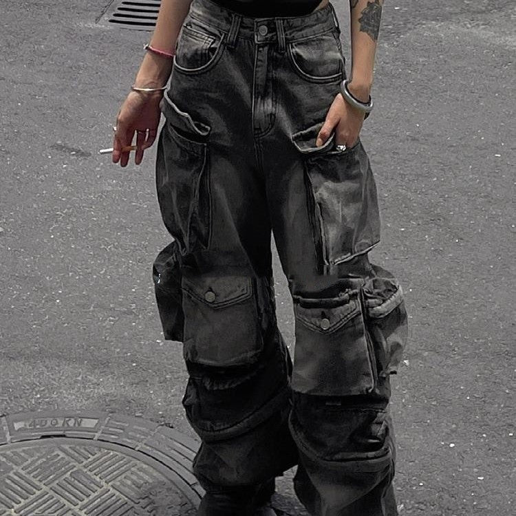 American Designer Retro Multi-pocket Jeans voor Dames/ Plus-size & Meiden