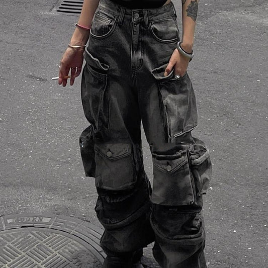 American Designer Retro Multi-pocket Jeans voor Dames/ Plus-size & Meiden