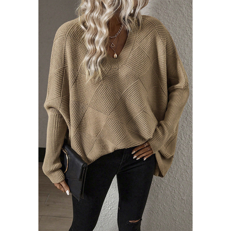 Europese en Amerikaanse Casual Losse Oversized Gebreide Trui met Geruitpatroon voor Dames & Meiden