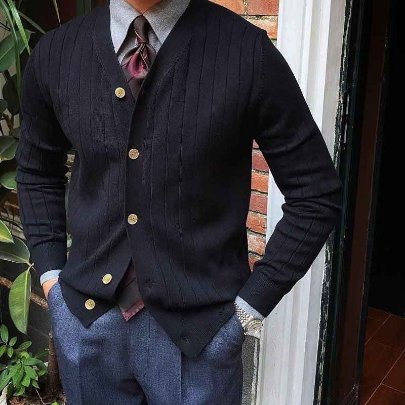 Casual Slim-Fit Gebreide Trui-vest met Gestreept-patroon en Knoopsluiting voor Heren