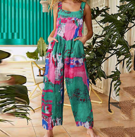 Patchwork jumpsuit met knoopsluiting en jarretels