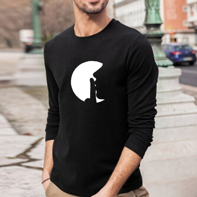 Amerikaans Trendy Effen Kleur Grace Jones Pop Icon Silhouette T-shirt met Ronde Hals en Lange Mouwen Voor Heren