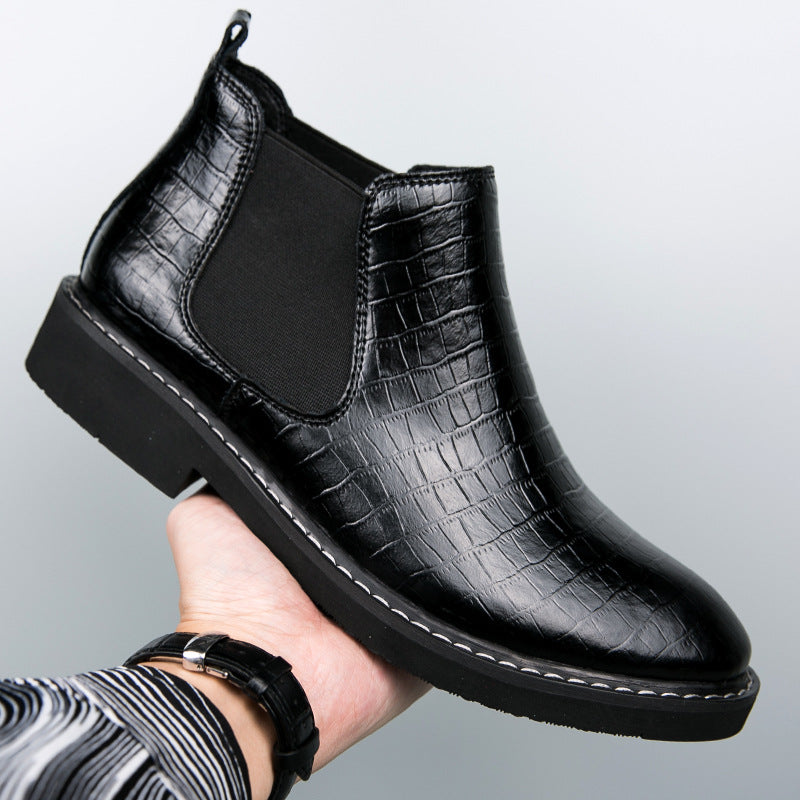 Europese en Amerikaanse Effen Kleur Slip On Chelsea Boots van PU-Leer met Krokodillenpatroon voor Heren