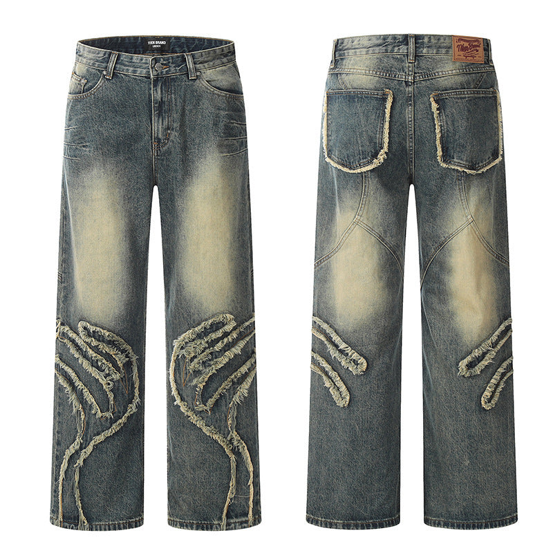 American Designer Washed Straight Retro Jeans met Patchwork voor Heren/ Jongens