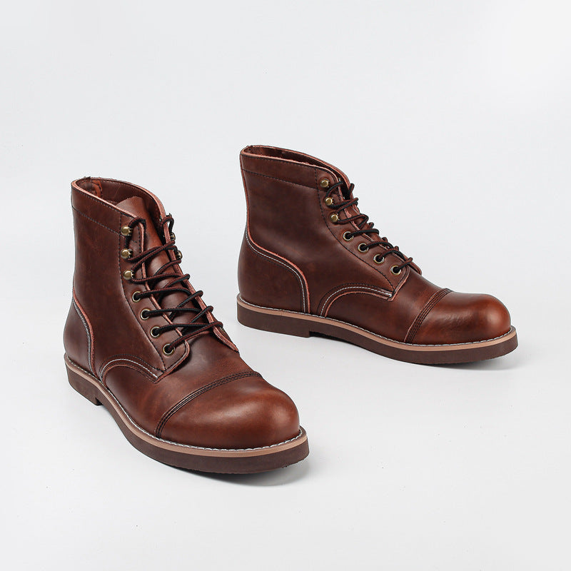 Amerikaanse Uniek Ontwerp Casual Vintage Motorboots van Echt Leer met Ronde Neus en Vetersluiting voor Heren