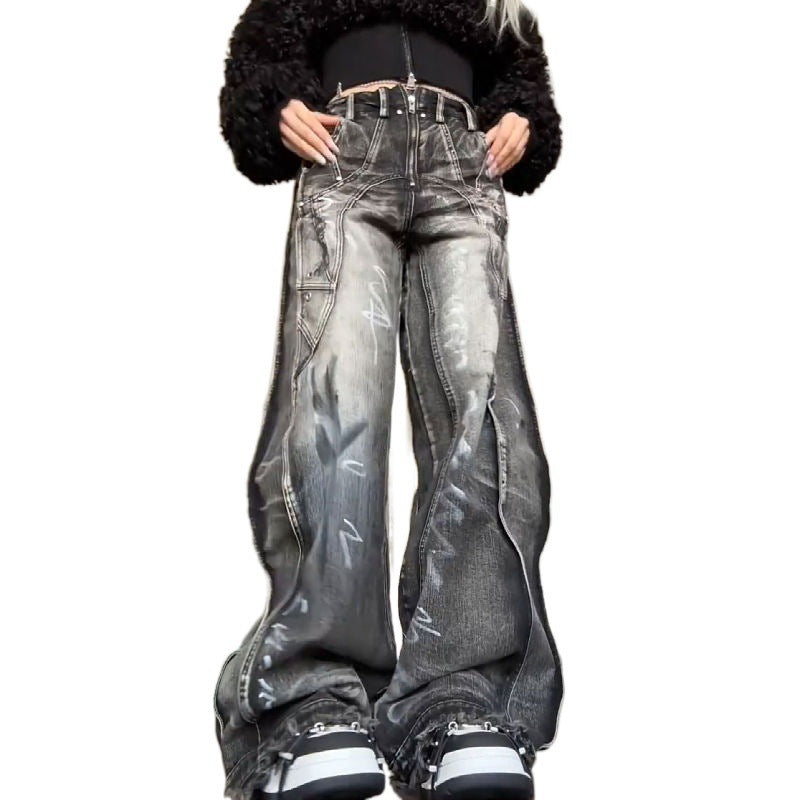 Amerikaanse Washed Graffiti Jeans voor Dames / Plus-size & Meisjes