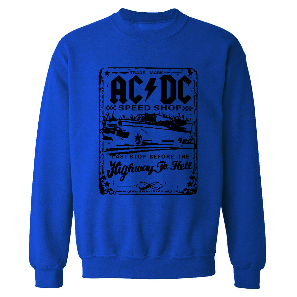 Amerikaanse Streetwear Klassieke Vintage AC/DC Print Trui met Ronde Hals voor Heren
