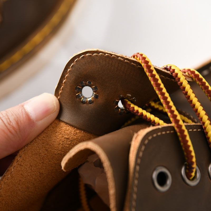 Amerikaanse Klassieke Casual/ Formele Retro Handgemaakte Platte Loafers van Echt Leer met  Ronde Neus en Vetersluiting voor Heren