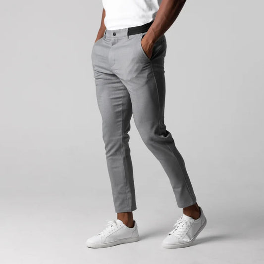 Elegante Casual Forenzen Comfortabele Effen Kleur Slim Fit Pantalon met Elastische Taille Knoopsluiting en Zakken voor Heren & Jongens