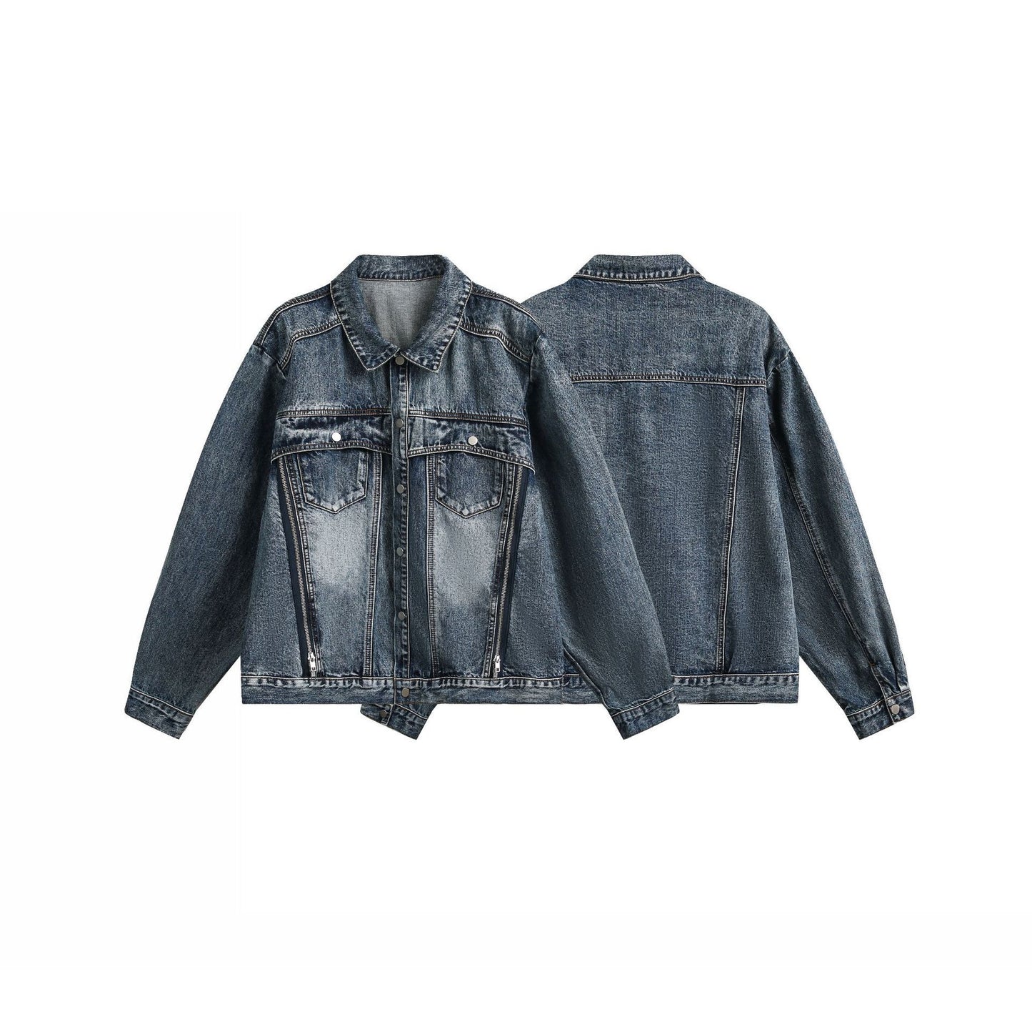 Amerikaanse Retro Clean Fit Wash Spijkerjacket met Knoopsluiting en Ritszakken voor Dames en Plus-size