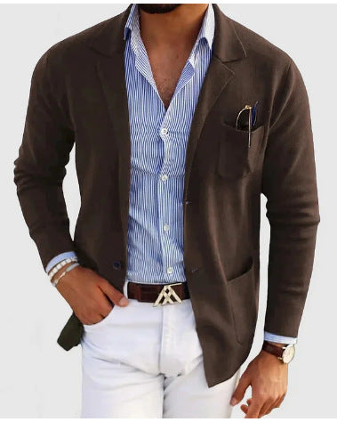 Casual Business Effen Kleur Sweater-Blazer met Borstzak en Enkele Knoopsluiting voor Heren & Jongens