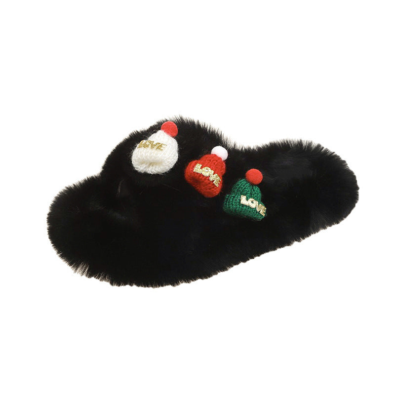 Kerstmis Winterse Warme Katoenen Teenbedekkende Kerstpantoffels van Pluche met Gebreide Kerstmutsjes voor Binnen in Huis voor Dames & Meiden