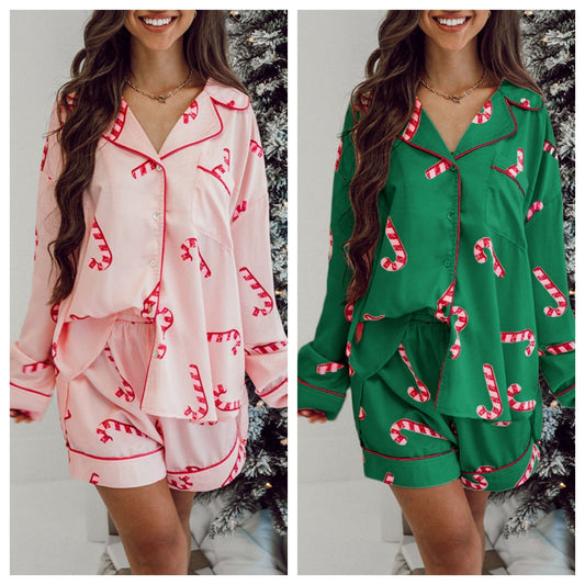 Kerstmis Stijvolle Elegante Bedrukte Kerstmisprint Huis/ Pyjama-outfit met Lange Mouwen voor Dames & Plus-size