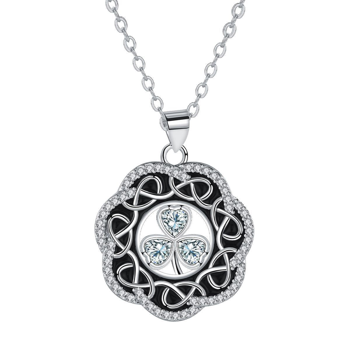 Europese Vintage Elegante Keltische Halsketting en Klavertje-hanger met Zirkoonsteentjes voor Dames