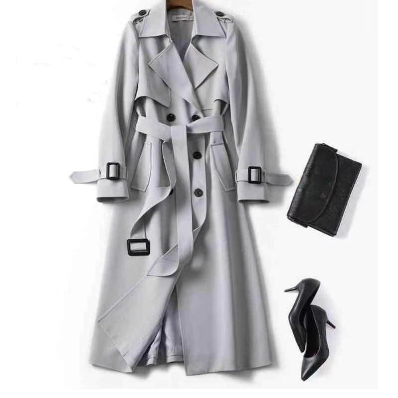 Casual/Business Slanke Double Breasted Middellange Trenchcoat met Riem en Dubbel rij Knopen voor Dames & Plus-size