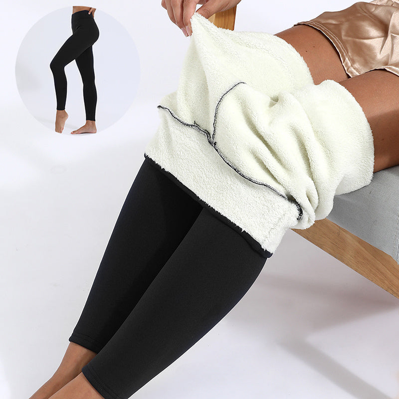 Casual Dikker Warme Effen Kleur Strech Skinny Winterleggings met Gevoerde Lams-kasjmier voor Dames & Plus-size