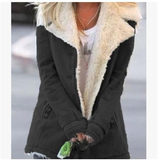 Trendy Winter Warme Revers Fleece Jas met Knoopsluiting in Europese en Amerikaanse Stijl voor Dames & Plus-size