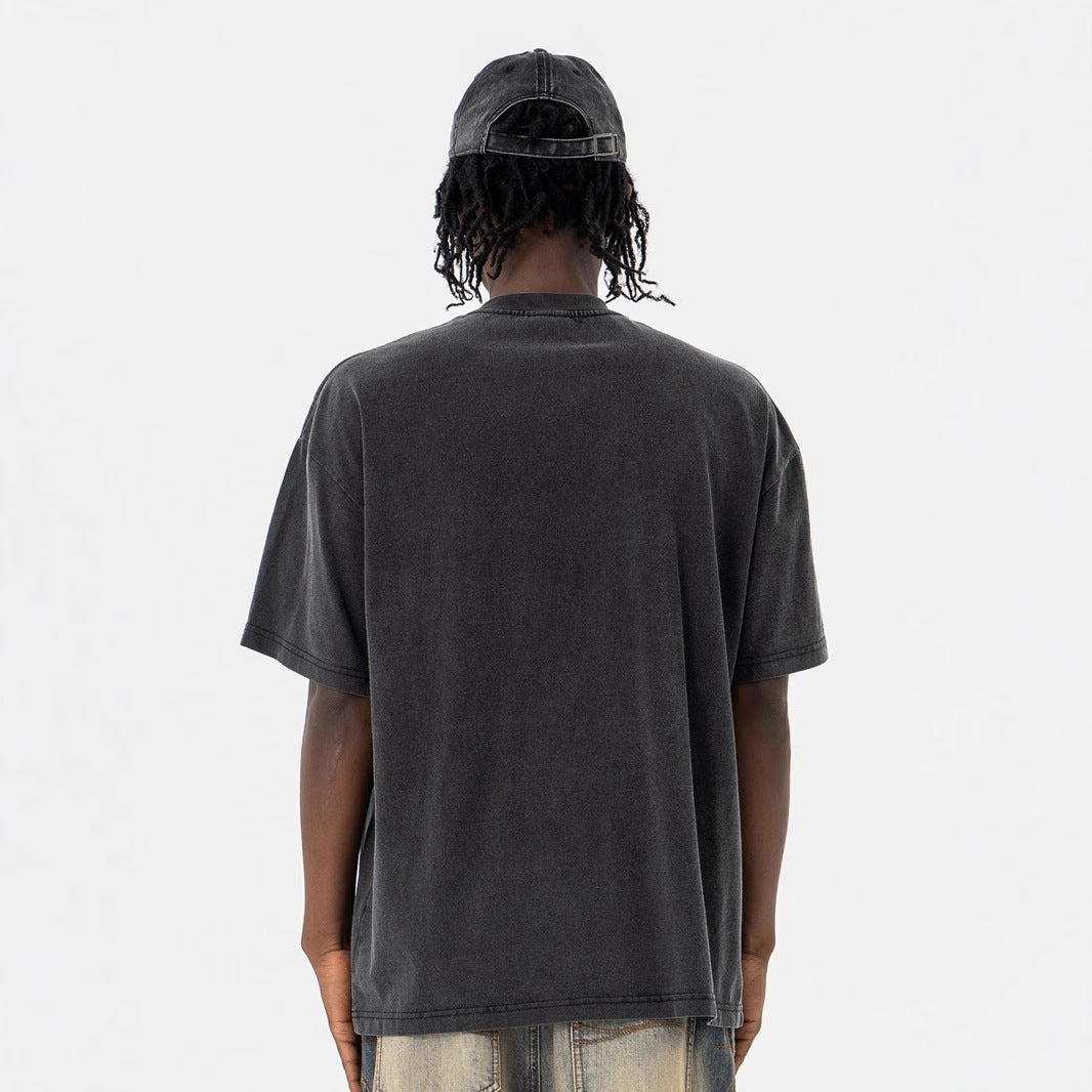 Modieuze Klassieke Effen Kleur Oversized Casual Vintage Ronde Hals T-shirt met Bedrukte Geometrische Print en Korte Mouwen voor Heren