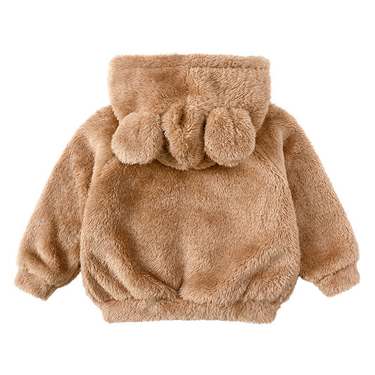 Trendy Winterse Warme Effen Kleur Schattige Casual Dikke Jas van Lamsfluweel met Capuchon en Ritssluiting voor Kinderen