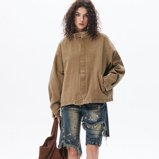 Amerikaanse Retro Eenvoudige Losse Gewatteerde Schouderjas met Klittenbandsluiting voor Dames & Plus-size