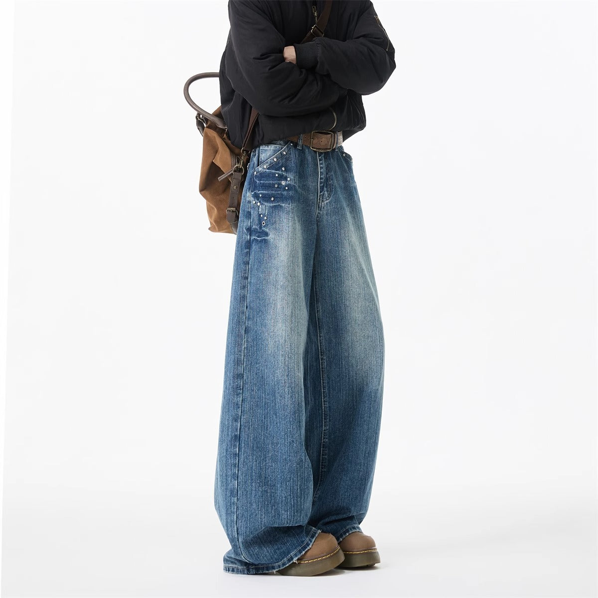 American Rivet Washed Lightning Losse Jeans voor Dames/ Plus-size & Meiden