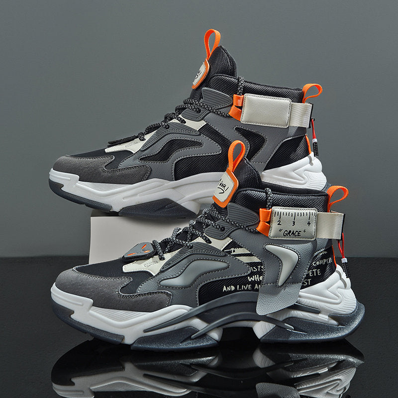 Uniek Amerikaanse Ontwerp Casual Retro Ademend Hoge Sneakers van Mesh met Vetersluiting en Dikke Zool voor Heren