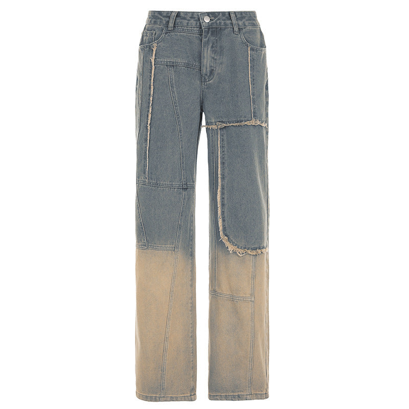 American Fashion Street Retro Washed Jeans met Patches voor Dames & Meisjes